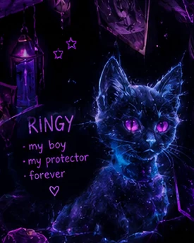 Stylized spectral cat portrait representing Ringy